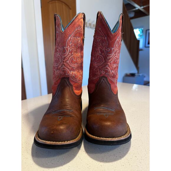 Ariat Womens Brown Orange Leather Cowboy Western Boots Style Size 7B - Picture 4 of 7